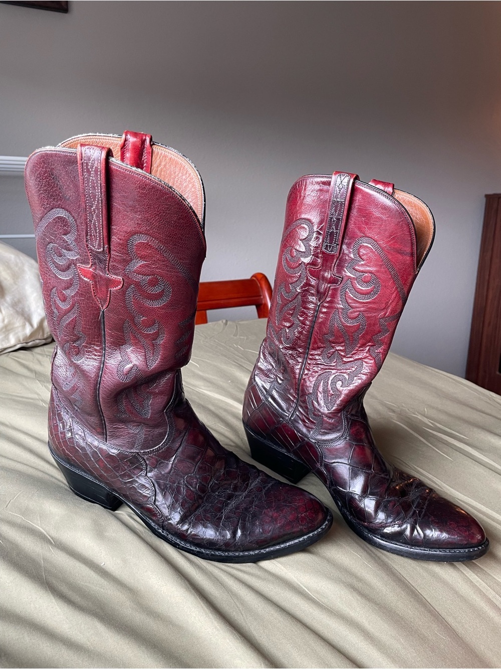 Lucchese Black Cherry Alligator Boots